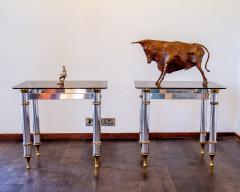 Maison Jansen Pair of Aluminium and Brass Console Tables 1970s - 3092929