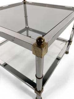 Maison Jansen Pair of American Mid Century Chrome and Brass End Tables - 4274440