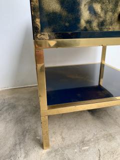 Maison Jansen Pair of Blue Lacquered and Brass Side Tables by Maison Jansen France 1970s - 1675694