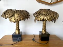 Maison Jansen Pair of Brass Palm Tree Lamps by Maison Jansen France 1970s - 3090385