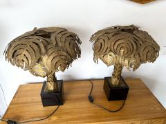 Maison Jansen Pair of Brass Palm Tree Lamps by Maison Jansen France 1970s - 3090387