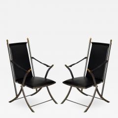 Maison Jansen Pair of Chic Folding Campaign Armchairs in the Style of Maison Jansen - 1062206