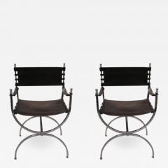 Maison Jansen Pair of Chrome and Leather Directors Chairs Attributed to Maison Jansen - 694516