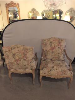 Maison Jansen Pair of Distressed Finely Carved Louis XV Style Fauteuils Manner Jansen - 3007813