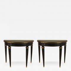 Maison Jansen Pair of French 1940s Ebonized Demilune Shaped Console Tables - 464940