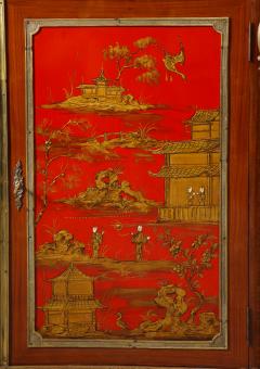 Maison Jansen Pair of French Louis XVI Style Red Chinoiserie Cabinets Attrb Maison Jansen - 3746577