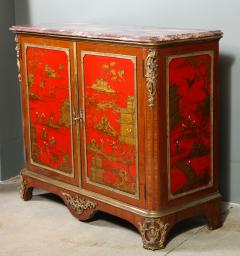 Maison Jansen Pair of French Louis XVI Style Red Chinoiserie Cabinets Attrb Maison Jansen - 3746583