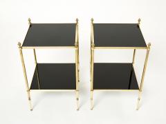 Maison Jansen Pair of French Maison Jansen brass black glass two tier end tables 1960s - 2232815