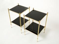 Maison Jansen Pair of French Maison Jansen brass black glass two tier end tables 1960s - 2232816