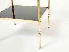 Maison Jansen Pair of French Maison Jansen brass black glass two tier end tables 1960s - 2232820