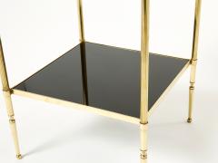 Maison Jansen Pair of French Maison Jansen brass black glass two tier end tables 1960s - 2232821