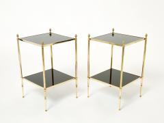 Maison Jansen Pair of French Maison Jansen brass black glass two tier end tables 1960s - 2232822