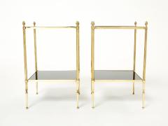 Maison Jansen Pair of French Maison Jansen brass black glass two tier end tables 1960s - 2232824