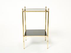 Maison Jansen Pair of French Maison Jansen brass black glass two tier end tables 1960s - 2232825