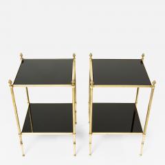 Maison Jansen Pair of French Maison Jansen brass black glass two tier end tables 1960s - 2236887