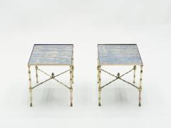 Maison Jansen Pair of French Maison Jansen brass mirrored end tables 1960s - 1545331