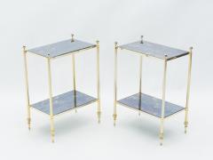 Maison Jansen Pair of French Maison Jansen brass mirrored two tier end tables 1960s - 1327308