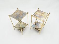 Maison Jansen Pair of French Maison Jansen brass mirrored two tier end tables 1960s - 1504413
