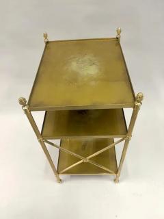 Maison Jansen Pair of French Modern Neoclassical Brass Verre Eglomisse 3 Tier Side Tables - 3478558