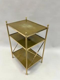 Maison Jansen Pair of French Modern Neoclassical Brass Verre Eglomisse 3 Tier Side Tables - 3478563