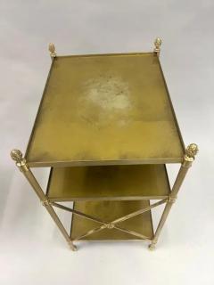 Maison Jansen Pair of French Modern Neoclassical Brass Verre Eglomisse 3 Tier Side Tables - 3478580
