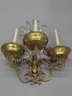 Maison Jansen Pair of French Modern Neoclassical Brass and Crystal Sconces by Maison Jansen - 1844480