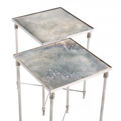 Maison Jansen Pair of French Silver Plated Mirrored Tables Manner of Maison Jansen C 1950 - 4324758
