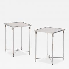 Maison Jansen Pair of French Silver Plated Mirrored Tables Manner of Maison Jansen C 1950 - 4326074