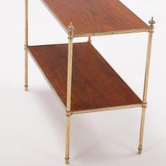 Maison Jansen Pair of French brass and walnut two tier tables circa 1960  - 3512552