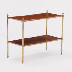 Maison Jansen Pair of French brass and walnut two tier tables circa 1960  - 3512553