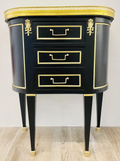 Maison Jansen Pair of Jansen Inspired Marble Top Galleried Ebonized End Tables Nightstands - 2488872