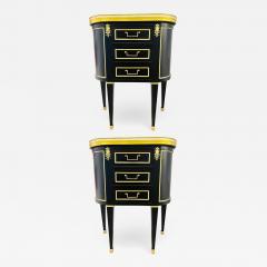 Maison Jansen Pair of Jansen Inspired Marble Top Galleried Ebonized End Tables Nightstands - 2490491