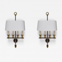 Maison Jansen Pair of Large Maison Jansen Brasss Steel Wall Lights - 4064250