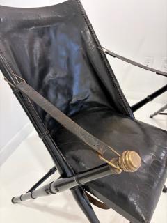 Maison Jansen Pair of Leather and Ebonized Pear Wood Folding Chairs by Maison Jansen - 4395151