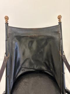 Maison Jansen Pair of Leather and Ebonized Pear Wood Folding Chairs by Maison Jansen - 4395152