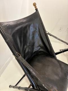 Maison Jansen Pair of Leather and Ebonized Pear Wood Folding Chairs by Maison Jansen - 4395153