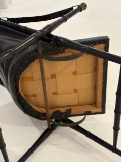 Maison Jansen Pair of Leather and Ebonized Pear Wood Folding Chairs by Maison Jansen - 4395155