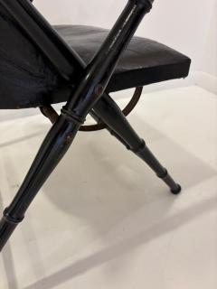 Maison Jansen Pair of Leather and Ebonized Pear Wood Folding Chairs by Maison Jansen - 4395157