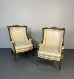 Maison Jansen Pair of Louis XVI Jansen Style Wing Back Arm Chairs Scalamandre Upholstery - 3331921