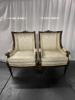 Maison Jansen Pair of Louis XVI Jansen Style Wing Back Arm Chairs Scalamandre Upholstery - 3331922