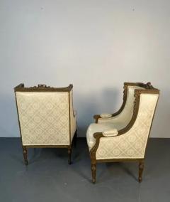 Maison Jansen Pair of Louis XVI Jansen Style Wing Back Arm Chairs Scalamandre Upholstery - 3331924