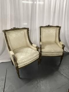 Maison Jansen Pair of Louis XVI Jansen Style Wing Back Arm Chairs Scalamandre Upholstery - 3331925