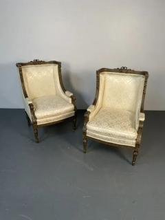 Maison Jansen Pair of Louis XVI Jansen Style Wing Back Arm Chairs Scalamandre Upholstery - 3331926