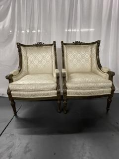 Maison Jansen Pair of Louis XVI Jansen Style Wing Back Arm Chairs Scalamandre Upholstery - 3331927
