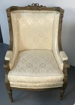 Maison Jansen Pair of Louis XVI Jansen Style Wing Back Arm Chairs Scalamandre Upholstery - 3331930