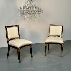 Maison Jansen Pair of Louis XVI Maison Jansen Style Dining Side Chairs Ebony and Giltwood - 3341904