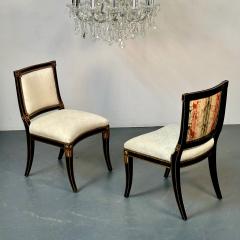 Maison Jansen Pair of Louis XVI Maison Jansen Style Dining Side Chairs Ebony and Giltwood - 3341906