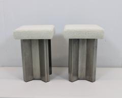 Maison Jansen Pair of Maison Jansen Stainless Steel Stools France 1970s - 1458811