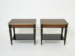 Maison Jansen Pair of Maison Jansen black wood mahogany brass end tables 1950s - 2303482