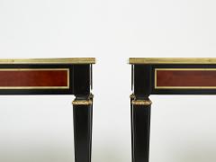 Maison Jansen Pair of Maison Jansen black wood mahogany brass end tables 1950s - 2303485